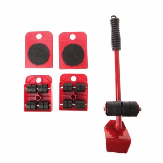 Furniture Lifter 4 Wheeled Mover Roller+1 Wheel Bar Hand Tools Set