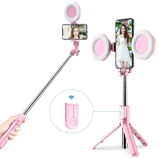 Bluetooth Selfie Stick with Led Ring Light Foldable Tripod Monopod