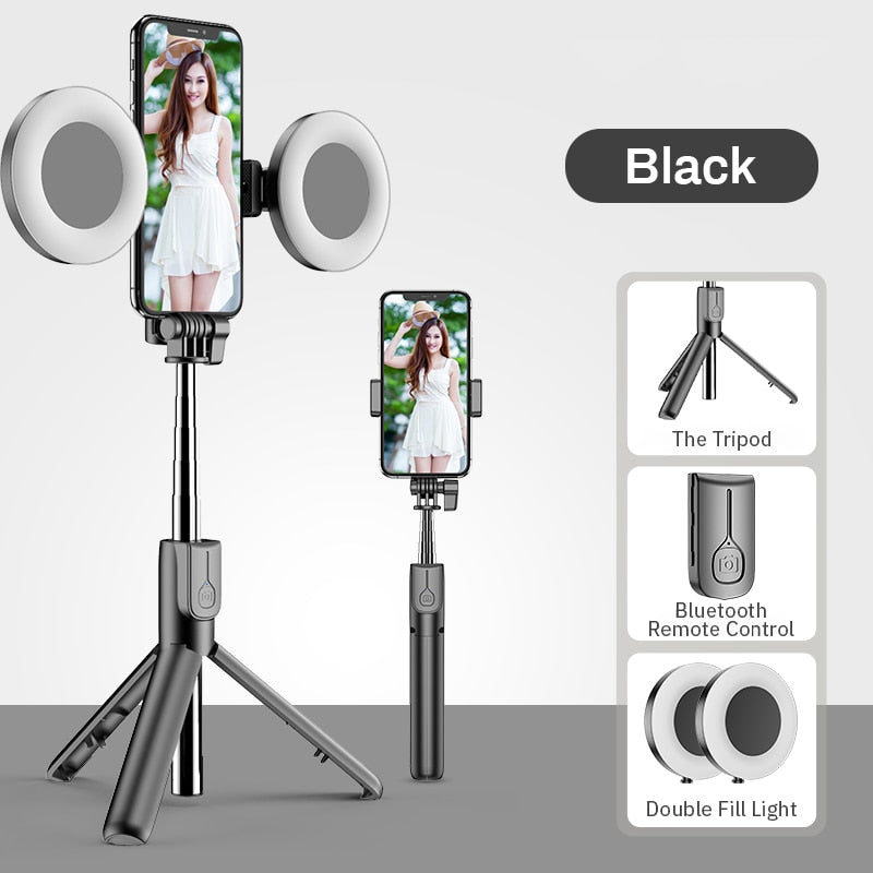 Bluetooth Selfie Stick with Led Ring Light Foldable Tripod Monopod