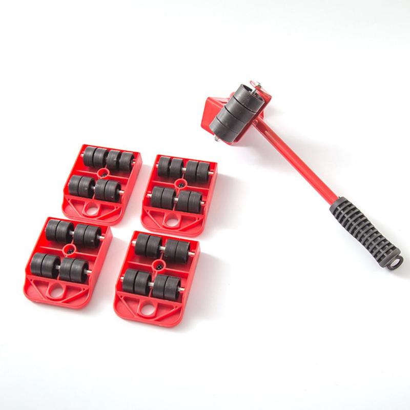 Furniture Lifter 4 Wheeled Mover Roller+1 Wheel Bar Hand Tools Set