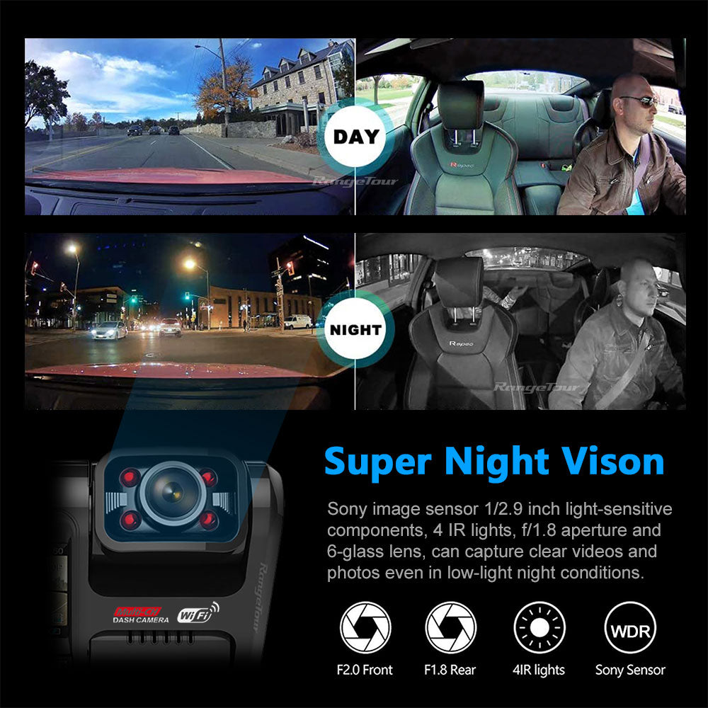 Dual Lens Car DVR 4K 2160P Sony Sensor WIFI GPS  Night Vision 170 Degree Camcorder