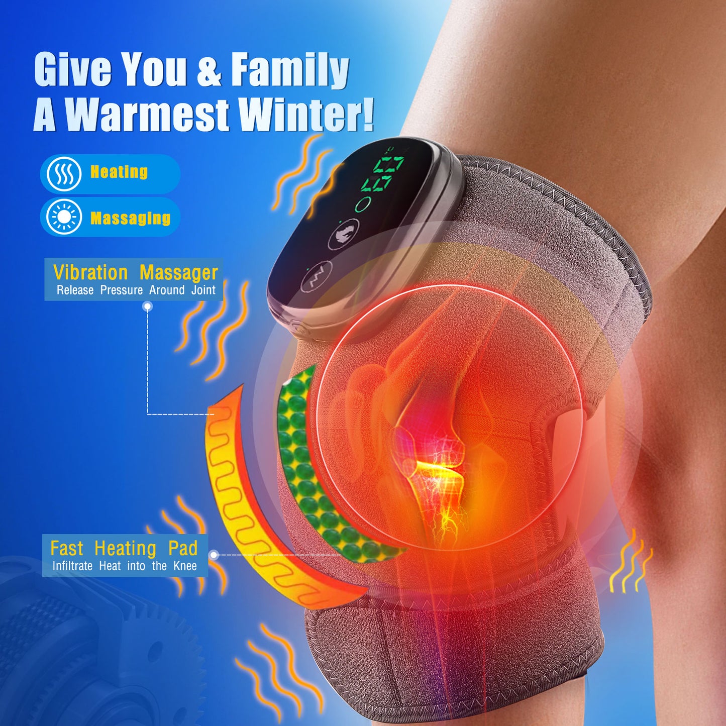 Thermal Knee Massager Electric Leg Joint Heating Vibration Massage Therapy Elbow Brace Arthritis Pain Physiotherapy Knee Support