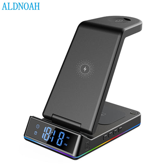 3 in 1 Wireless Charging Station For iPhone 14 13 12 11 Pro Max Apple Watch 8 7 6 AirPods LED Digital Alarm Clock Charger Stand